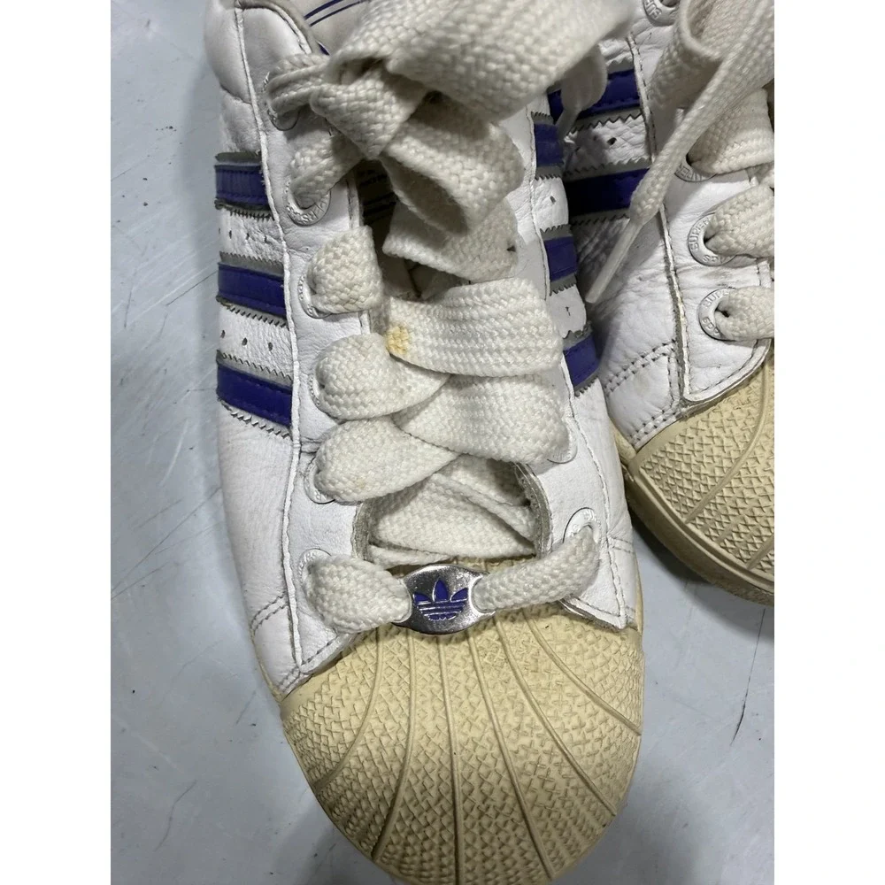 Vintage Adidas White Purple Shell Toe 90s Sneakers Athletic Shoes Size 6